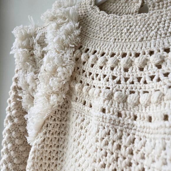 Sea New York Darcy Fringe Merino Wool Chunky Knit Ivory Sweater Womens Size XL - Picture 9 of 13